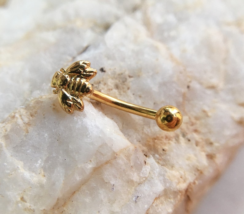 16g Lovely Bee eyebrow,Eyebrow ring,rook barbell, rook earrings, vertical labret,lip ringCurved Barbell Jewelry cartilage earring image 6