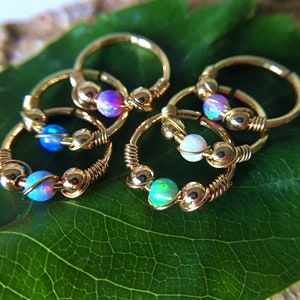 3mm Opal Cartilage Earring,Opal Helix Hoop,Daith, Rook,Helix Earring, hoop earring, 18g