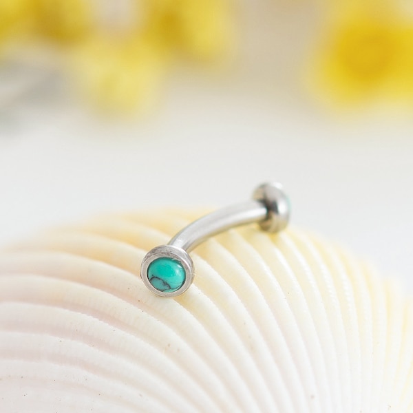 Turquoise eyebrow,Eyebrow ring, rook barbell, body piercing jewelry,rook earrings, Eyebrow Curved Barbell Jewelry - cartilage earring 16g