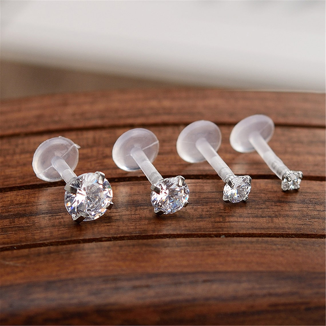 Clear CZ Triple Forward Helix Bioflex Bioplast Earring Cartilage Tragus ...