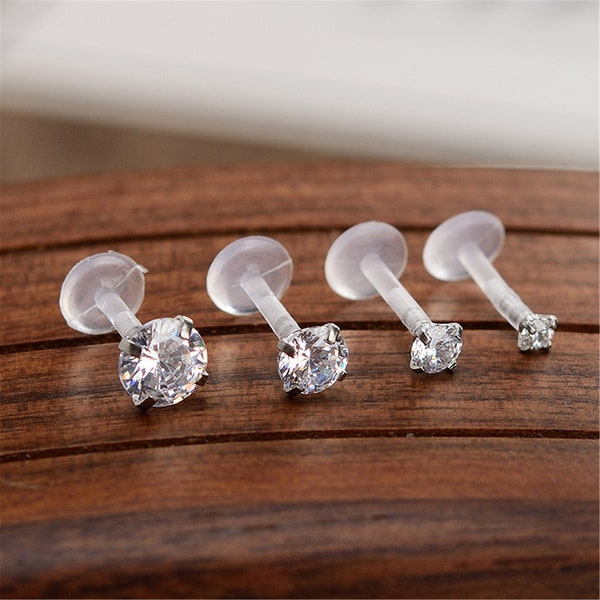 Clear CZ Triple Forward Helix BioFlex BioPlast Boucle d’oreille Cartilage Tragus Medusa Monroe Lip Rings 16G