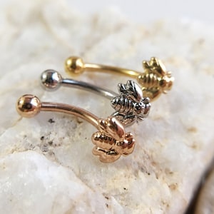 16g Lovely Bee eyebrow,Eyebrow ring,rook barbell, rook earrings, vertical labret,lip ringCurved Barbell Jewelry cartilage earring image 8