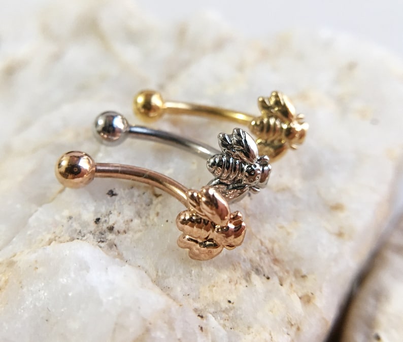 16g Lovely Bee eyebrow,Eyebrow ring,rook barbell, rook earrings, vertical labret,lip ringCurved Barbell Jewelry cartilage earring image 8