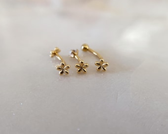 G23 Titanium Tiny flower Curved Barbell, Rook Eyebrow Piercing Jewelry,(16g/18g)