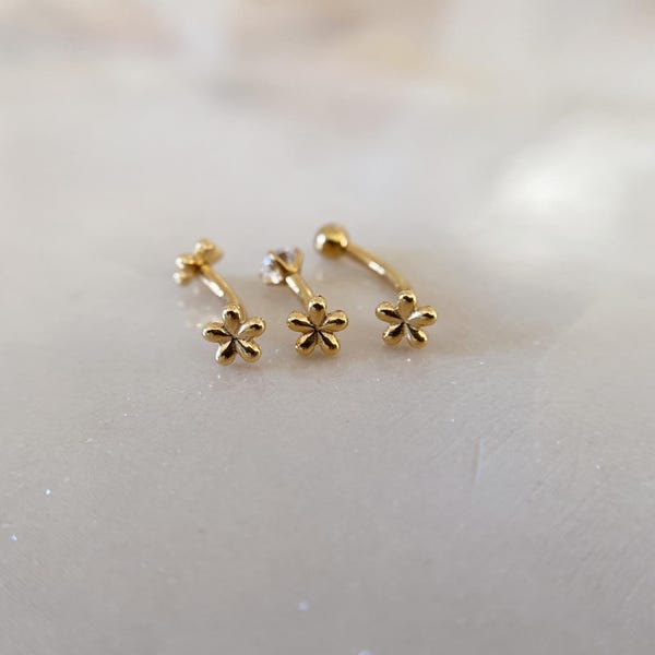 G23 Titanium Tiny flower Curved Barbell, Rook Eyebrow Piercing Jewelry,(16g/18g)
