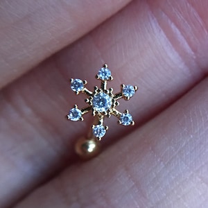 Snowflake rook ring,Eyebrow ring, rook barbell, body piercing jewelry,rook earrings, Eyebrow Curved Barbell Jewelry - cartilage earring 16g