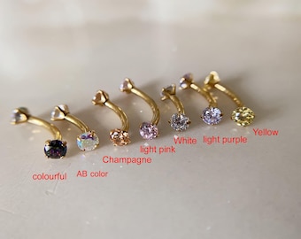 Titanium Curved Barbell, CZ Zircon Eyebrow, Rook Piercing,16g/18g
