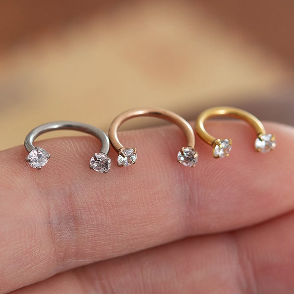 CZ Zirkon Daith Ohrring, Septum Ring, Tragus, Hufeisen Hoop, 8/10mm Hoop Schmuck, 16g Hufeisenring, Roségold Hufeisen mit Opalstein,