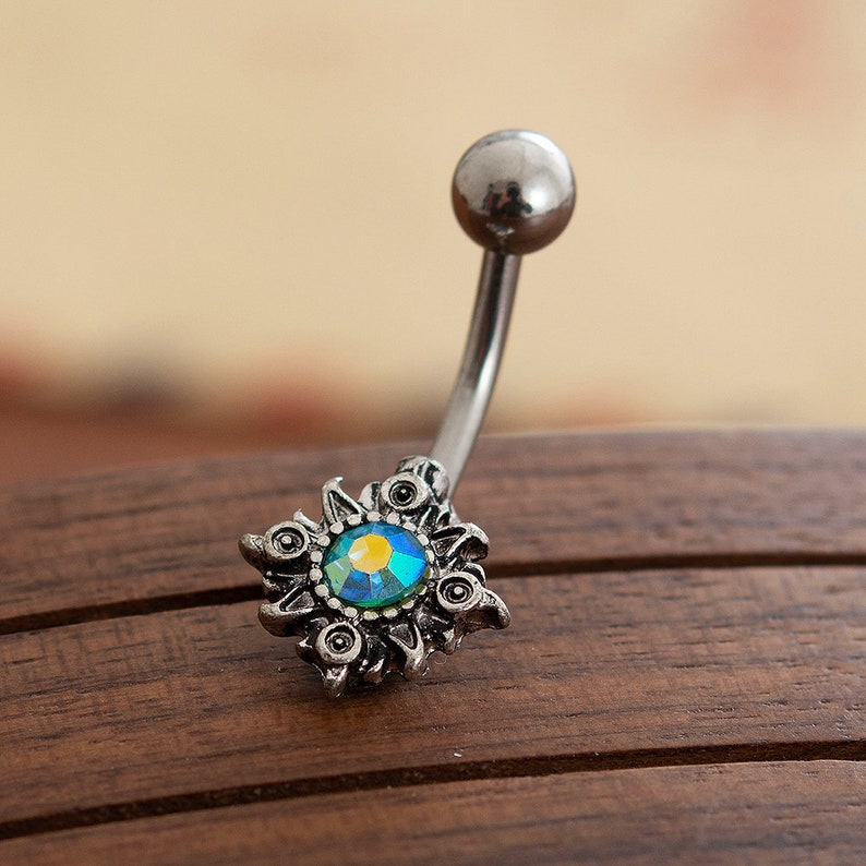 Flower Belly Ring Sun Belly Button Ring Body Jewelry Belly Etsy