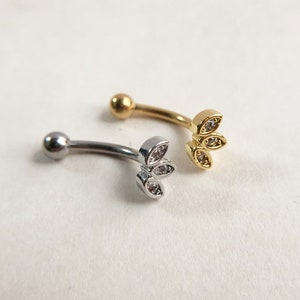 Sourcil fleur en zircon 16 g, anneau de sourcil, barre d'haltères tour, boucles d'oreilles tour, bijoux haltères incurvés, boucle d'oreille cartilage fleur, meilleur cadeau