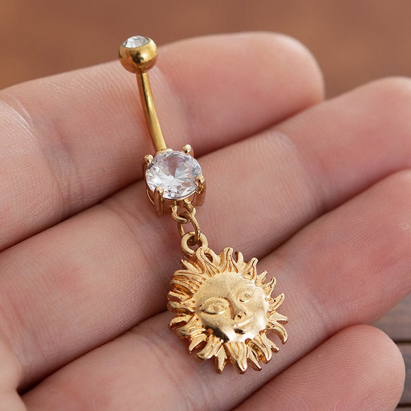 Anneau de ventre de soleil, anneau de ventre de fleur, anneau de nombril, bijoux de corps, anneau de ventre, meilleur cadeau pour elle, anneau de ventre