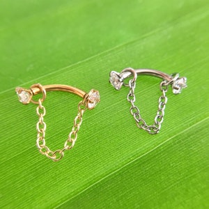 8mm,10mm Zircon Eyebrow ring with Chain, rook barbell, body piercing jewelry,rook earrings, Eyebrow Curved Barbell Jewelry 16g