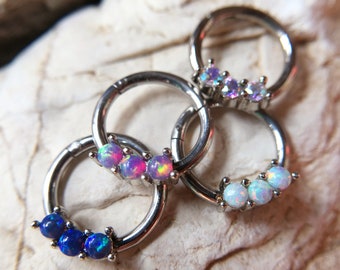 Opal Hinged Septum Clicker, Daith, Rook, Ear Ring 1.2mm 8mm