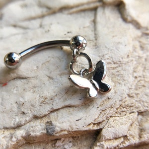 Butterfly Eyebrow Ring, Rook Barbell Piercing Jewelry, Cartilage Earring (16 Gauge) /8mm
