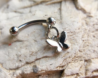Butterfly Eyebrow Ring, Rook Barbell Piercing Jewelry, Cartilage Earring (16 Gauge) /8mm