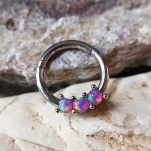 Opal Hinged Septum Clicker, Daith, Rook, Ear Ring 1.2mm 8mm