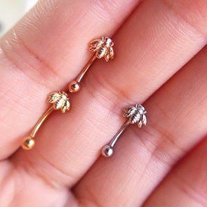 16g Lovely Bee eyebrow,Eyebrow ring,rook barbell, rook earrings, vertical labret,lip ringCurved Barbell Jewelry cartilage earring image 2