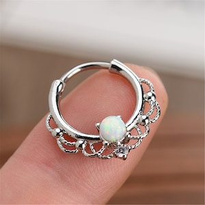 16g  Septum Jewelry, Septum earring,  Septum,Hoop 16g, Opal Septum Clicker Nose