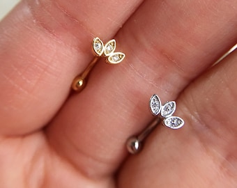 16g Zircon flower eyebrow,Eyebrow ring,rook barbell,rook earrings, Eyebrow Curved Barbell Jewelry, flower cartilage earring,Best Gift