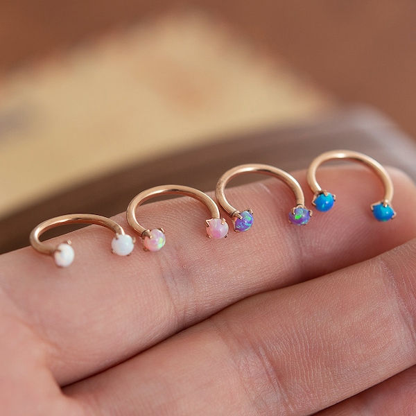 Boucle d’oreille Opal Daith, Anneau Septum, Tragus, Cerceau en fer à cheval, Bijoux cerceau 8/10mm, Anneau en fer à cheval 16g, Fer à cheval en or rose avec pierre opale,