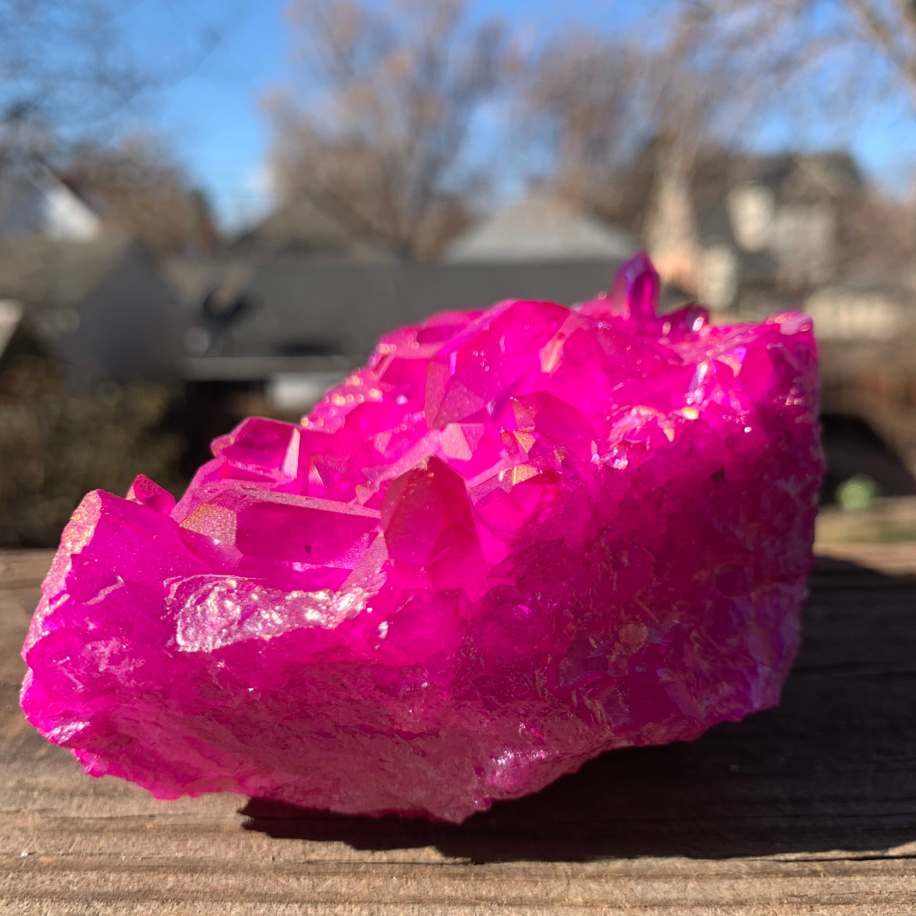 Raspberry Aura Quartz Crystal Cluster 383g Etsy