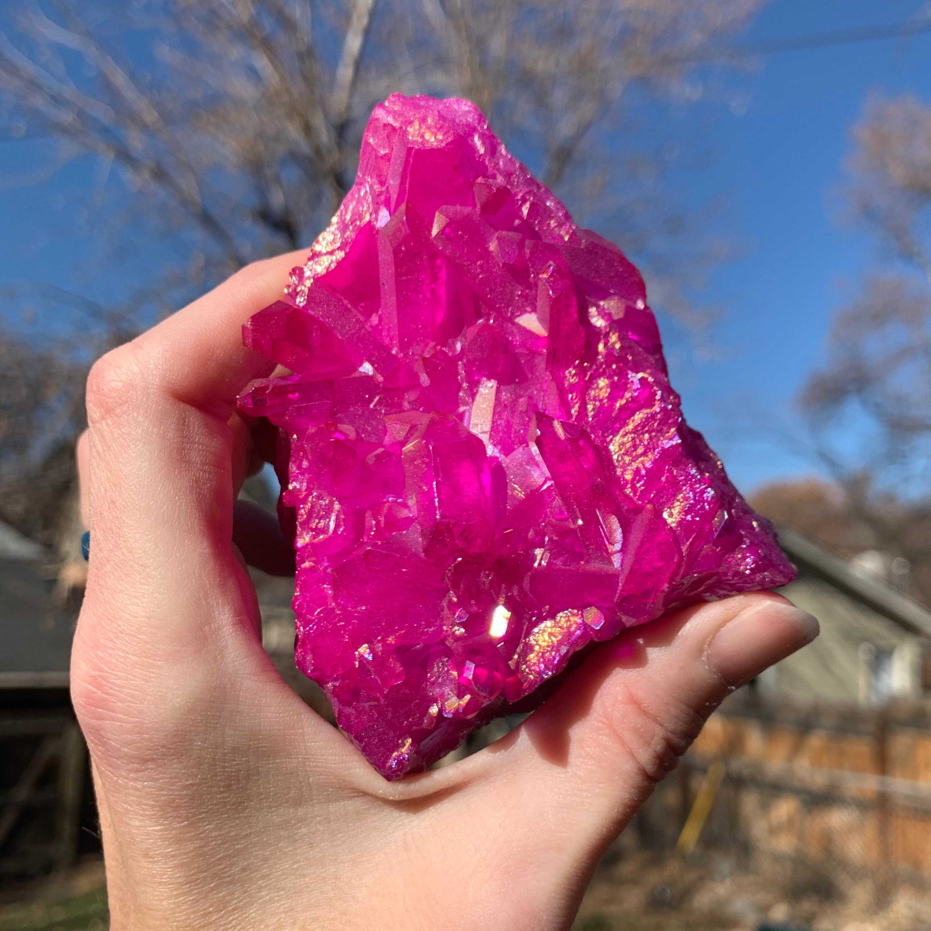 Raspberry Aura Quartz Crystal Cluster 383g Etsy