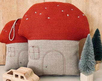 Large stuffed linen mushroom house neutral nursery decor