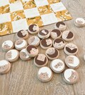 Quilted checkers game with hand painted wooden checkers pieces - fun faces design in neutral colors