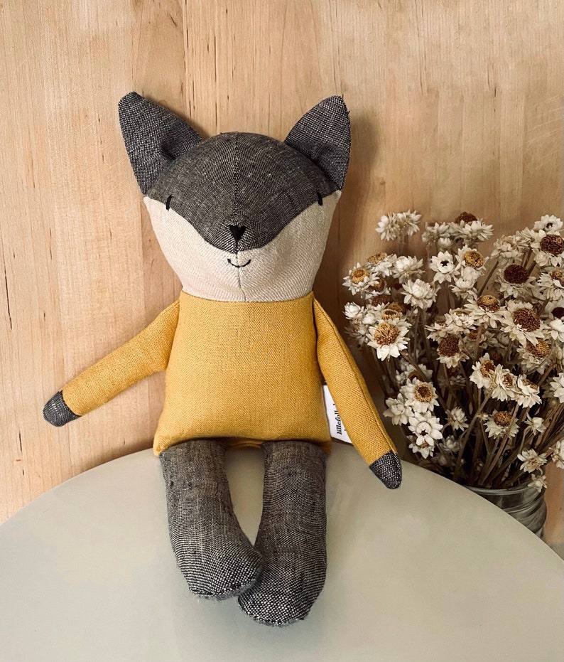 Wolfson grey wolf linen stuffed animal plush doll image 1