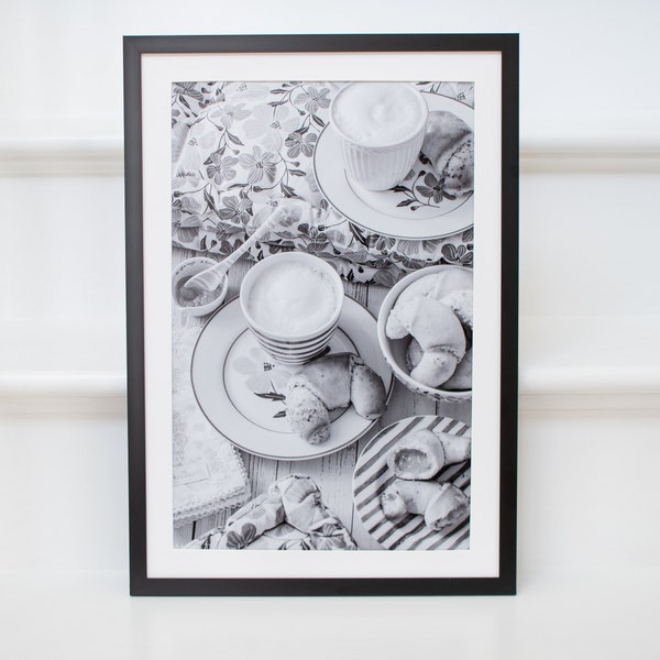 Breakfast print - coffee print - black and white - photography - digital print - poster art - food photagraphy