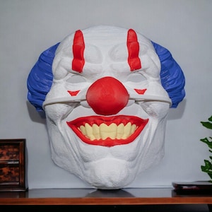 Scary Clown Mask with Red Nose – 3D Printed PLA Halloween Horror Costume – Creepy Circus Cosplay Prop with Elastic Strap