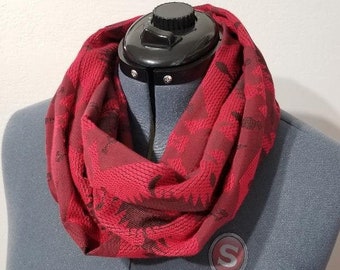 Infinity Scarf, red scarf, jacquard scarf, accessories, gift idea, minimal waste, fashion