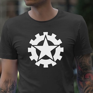 Moon Mouse Apparel White Star Inside Cog Unisex Adult Printed Cotton Crew T Shirt