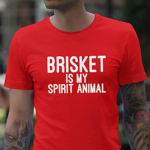 Moon Mouse Apparel Brisket is my Spirit Animal (biały) Unisex Adult Printed Cotton Crew T Shirt