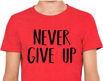 Moon Mouse Apparel Never Give Up Print Soft Kids Unisex Cotton Youth T-Shirt