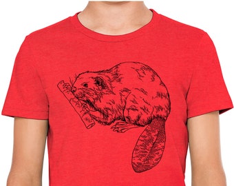 Moon Mouse Apparel Cute Beaver Print Unisex Kids T-Shirt