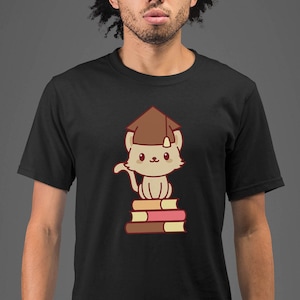 Mond Maus Bekleidung süße Graduate Kitty Unisex Erwachsene gedruckt Baumwolle Crew T Shirt