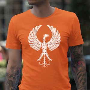 Moon Mouse Apparel White Phoenix Rising Unisex Adult Printed Cotton Crew T Shirt