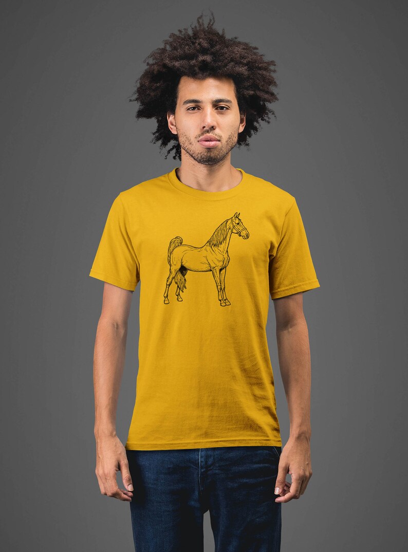 Moon Mouse Apparel Horse Drawing Unisex Adult Printed Cotton Crew T Shirt