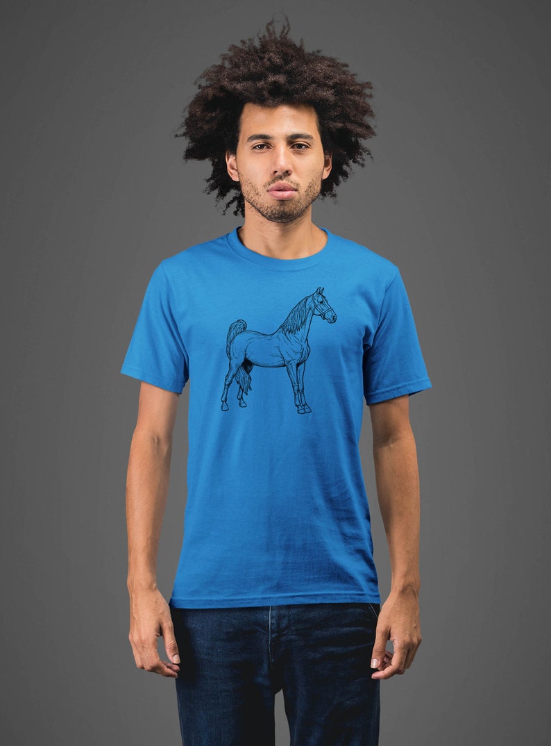 Moon Mouse Apparel Horse Drawing Unisex Adult Printed Cotton Crew T Shirt