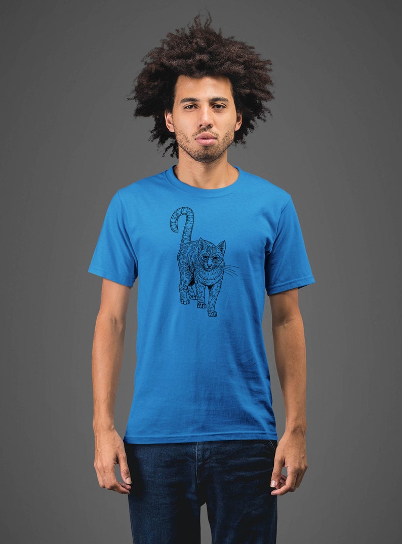 Moon Mouse Apparel Wild Forest Cat Unisex Adult Printed Cotton Crew T Shirt