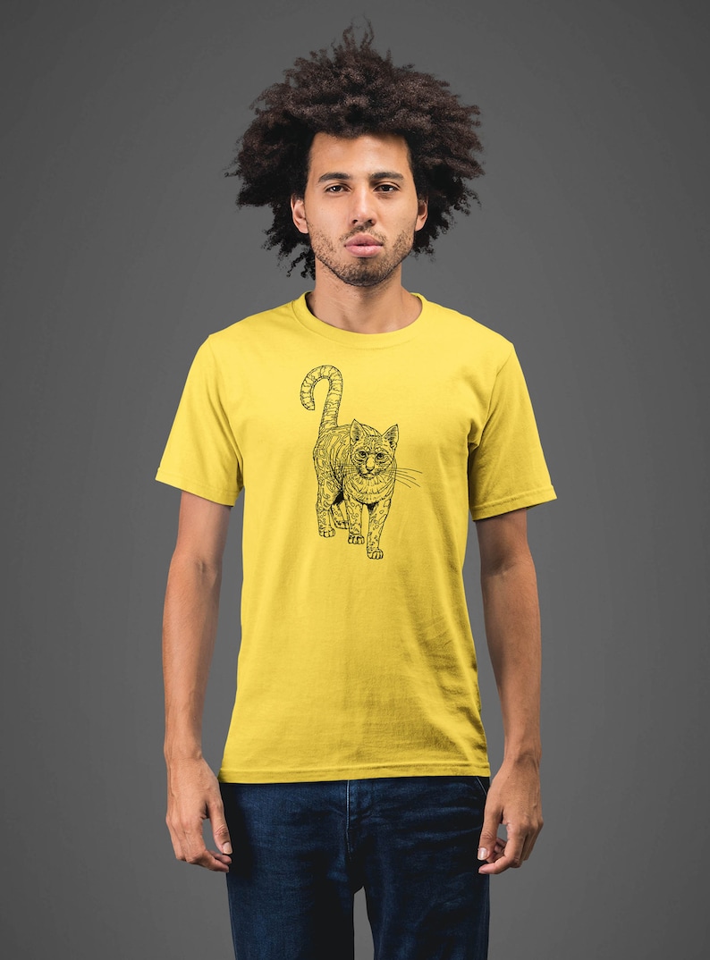 Moon Mouse Apparel Wild Forest Cat Unisex Adult Printed Cotton Crew T Shirt