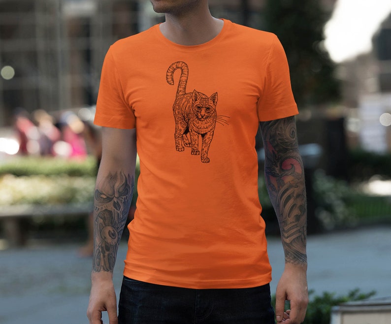 Moon Mouse Apparel Wild Forest Cat Unisex Adult Printed Cotton Crew T Shirt