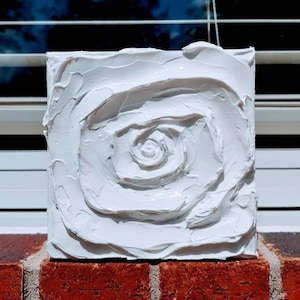 Abstract floral painting, Wall sculpture art, minimalist painting on canvas, wall decore, tiny painting, white on white art