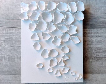 Abstract wall sculpture on canvas, white clay wall sculpture, 3D wall art, abstract canvas art, organic forms, white textured wall art