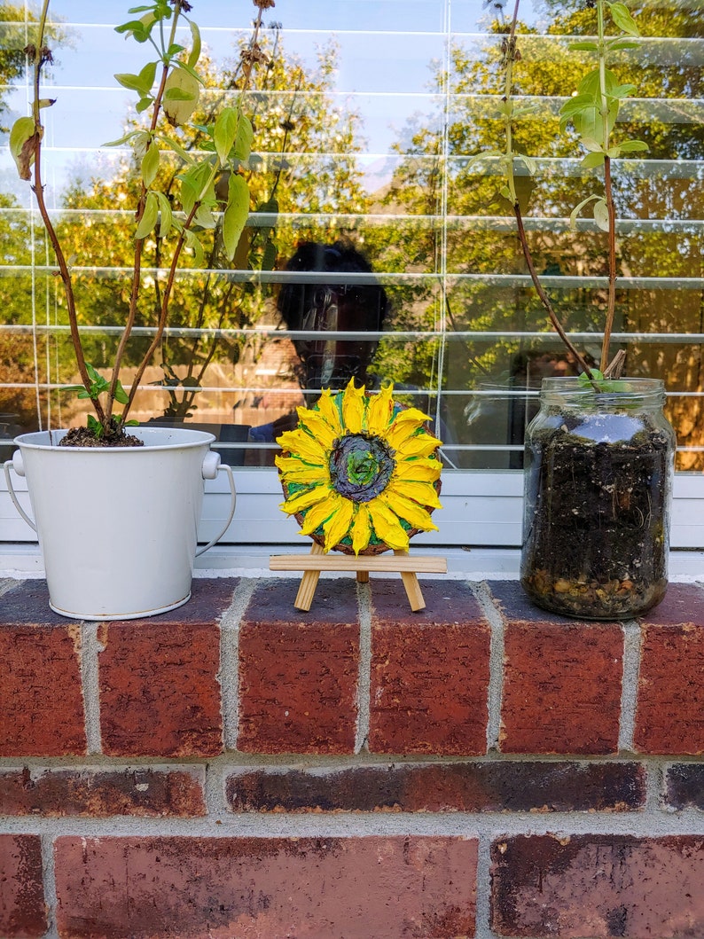 Office desk decor desk ornament Sunflower mini painting Etsy