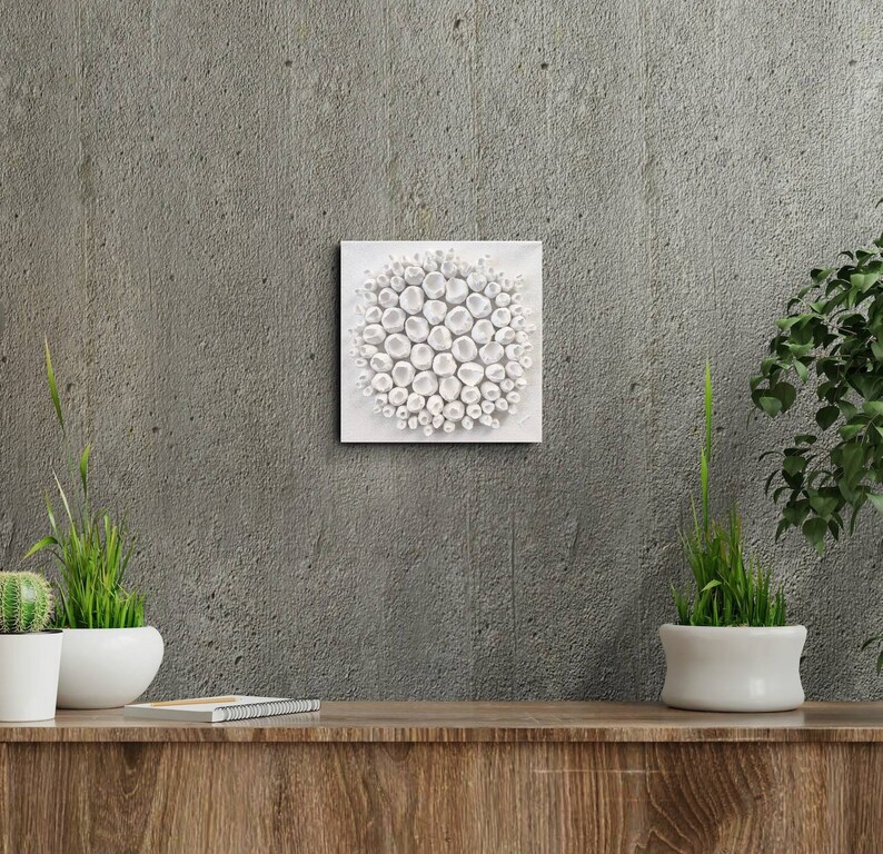 Abstract coral sculpture, white clay wall sculpture, abstract sculpture, coral wall art, small sculpture, bookshelf decor image 7