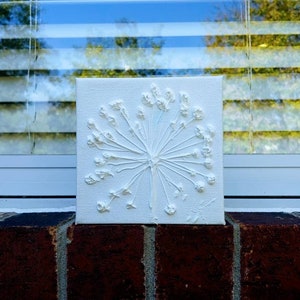 Dandelion art, simple artwork, minimalist art, tiny painting, 3D art, abstract floral painting, 3D dandelion flower, white textured wall art