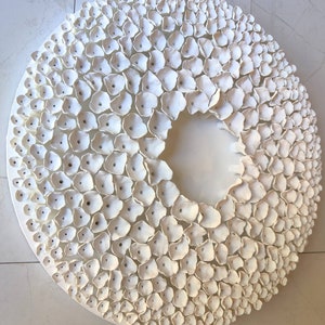 White Clay Floral Wall Sculpture on Canvas - Award Winning Art.