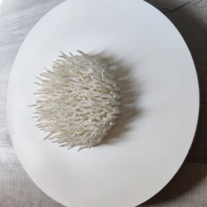 Spiky round wall sculpture on a 20 diameter canvas, wreath art, white clay wall art, relaxing wall art, contemporary art image 7